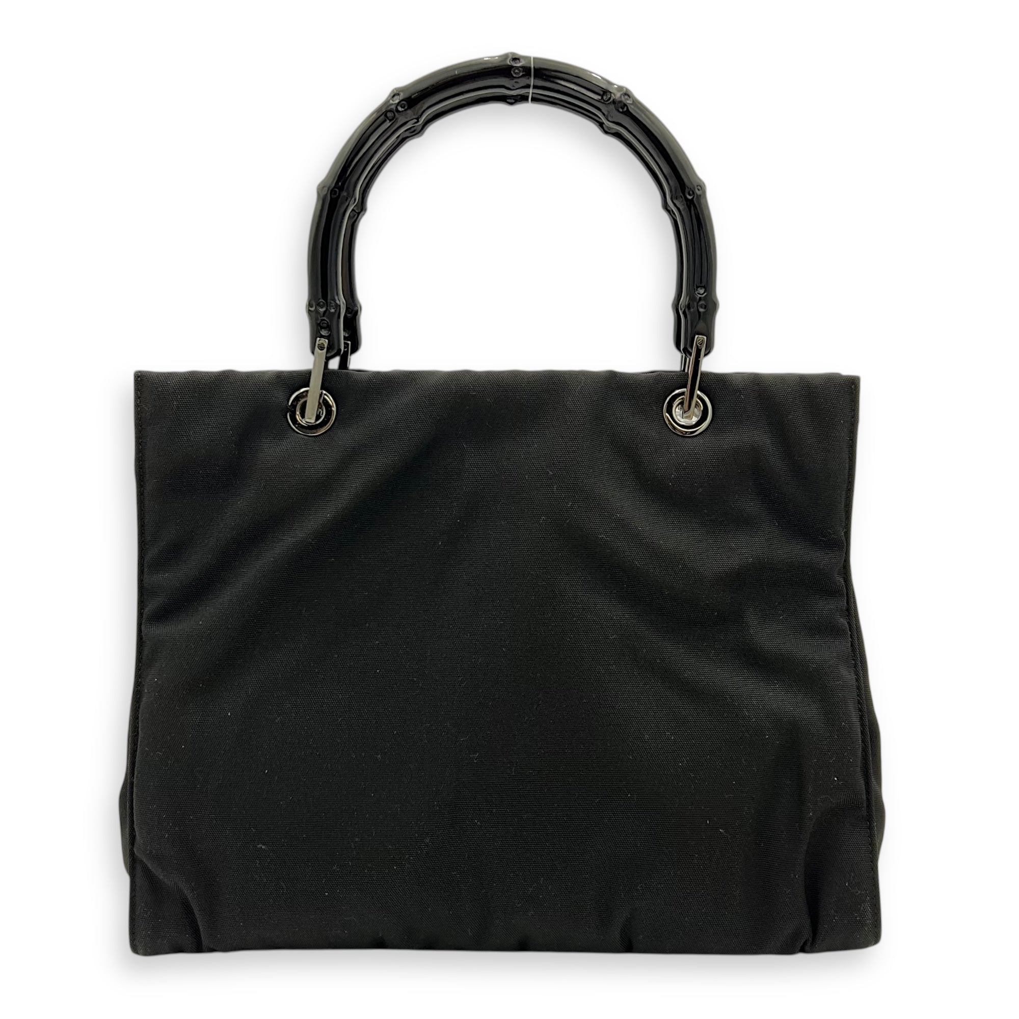 Bamboo Black Top Handle Bag in Nylon, Silver hardware - Image 3