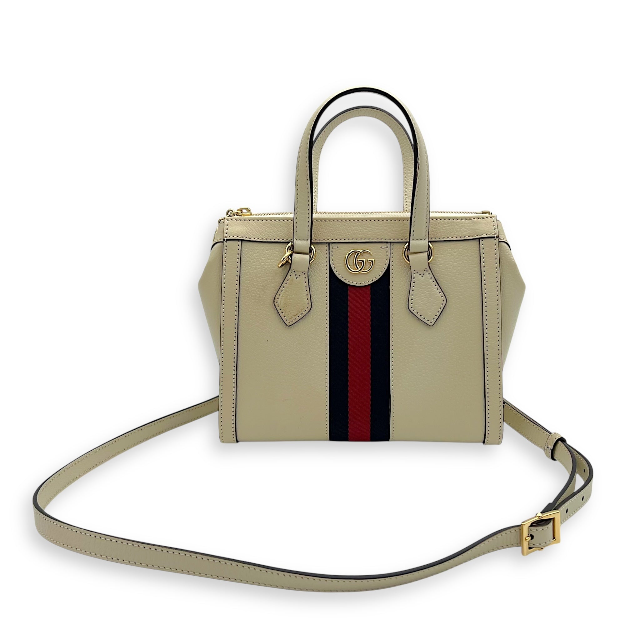 Ophidia Top Handle Bag White in Calfskin, Gold hardware - Image 18