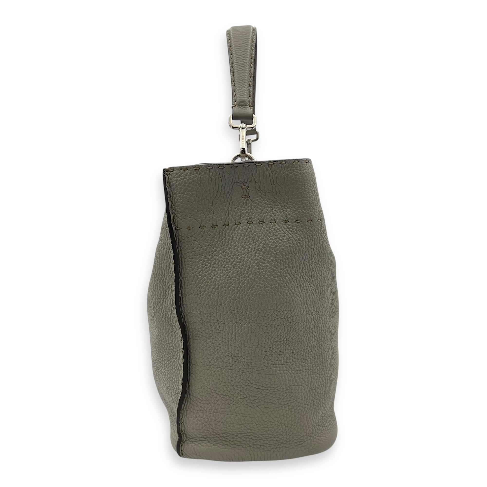 Selleria Anna Grey Bucket Bag in Calfskin, Silver hardware - Image 4