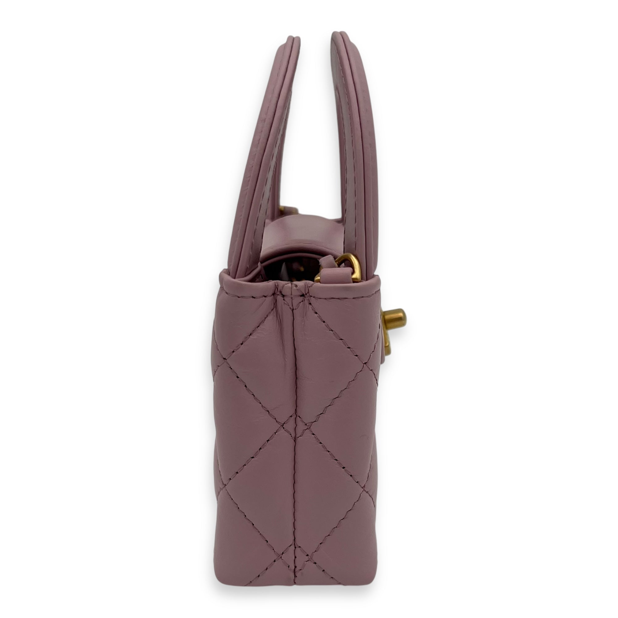 Kelly Top Handle Bag Nano Pink in Calfskin, Gold hardware - Image 4