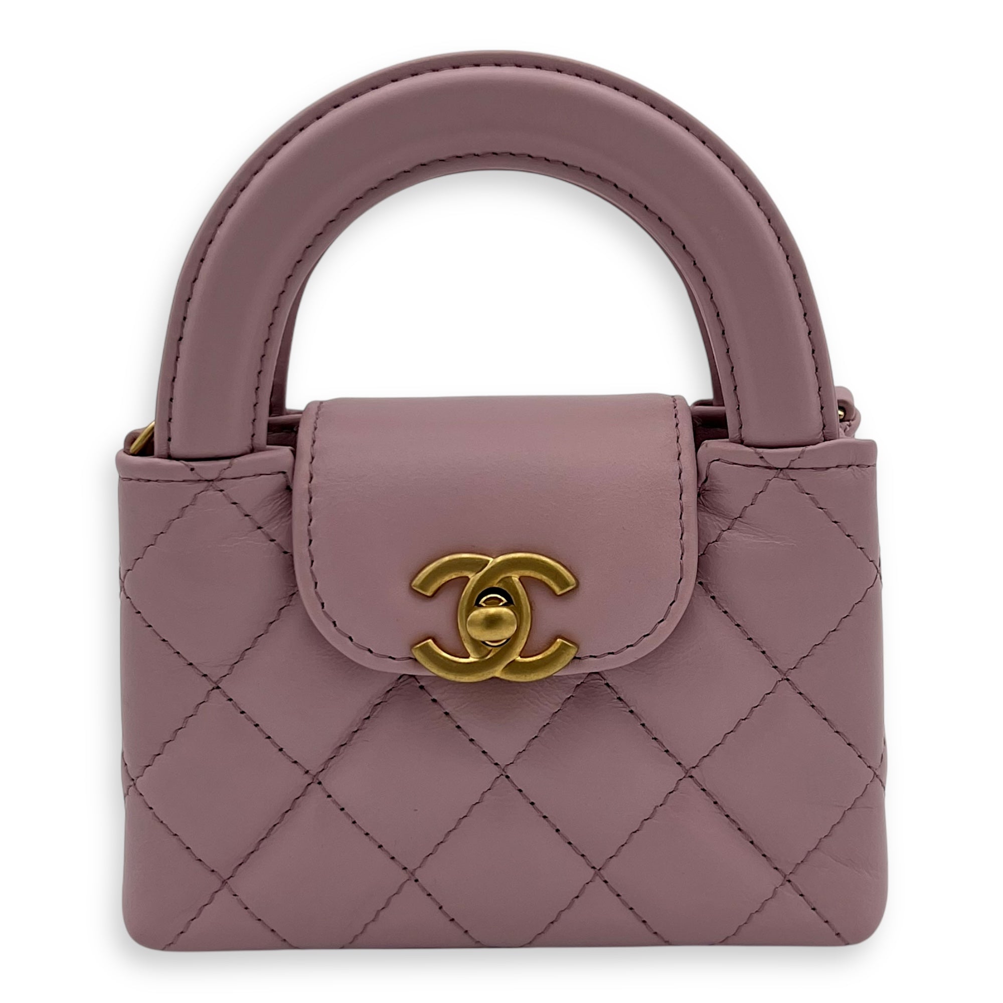 Kelly Top Handle Bag Nano Pink in Calfskin, Gold hardware