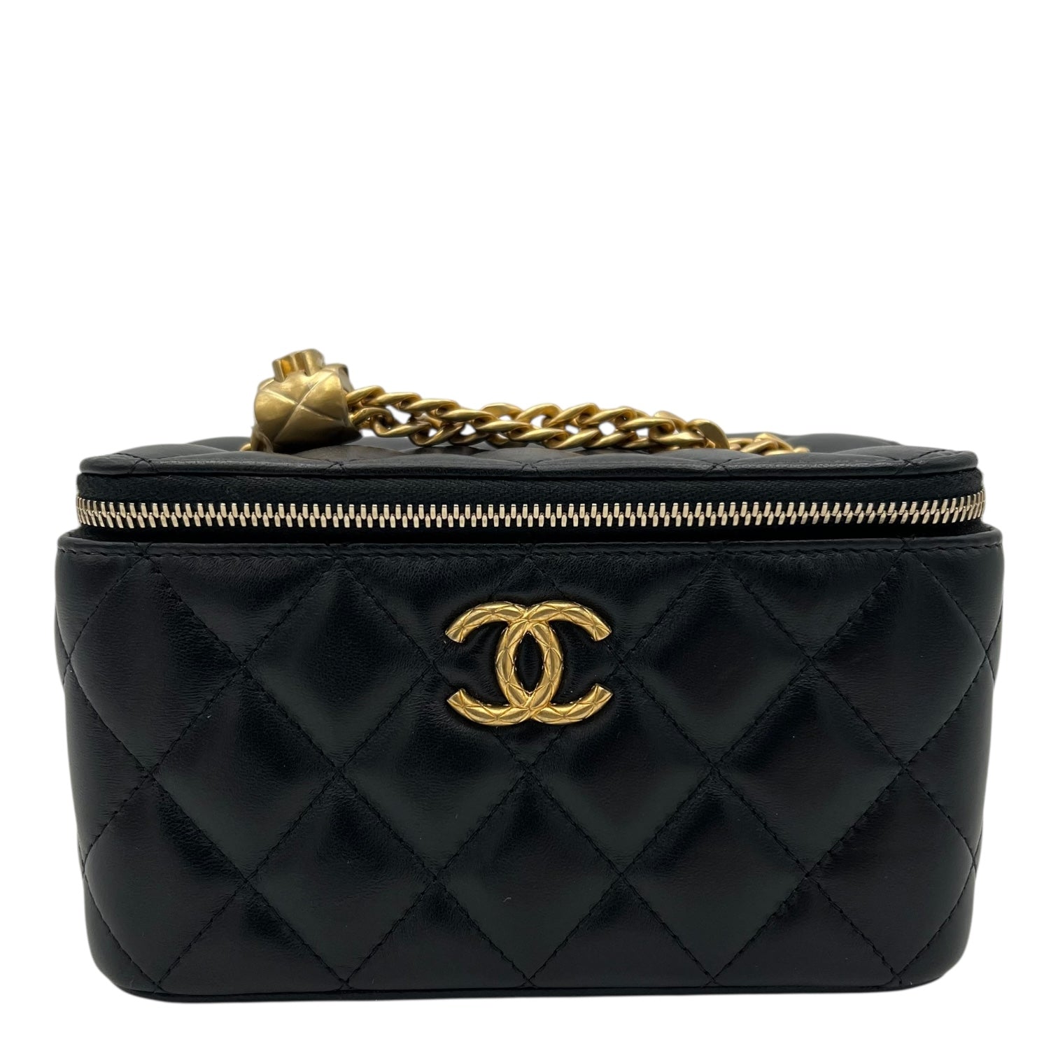 Pearl Crush Vanity Crossbody Bag Black in Lambskin, Gold hardware