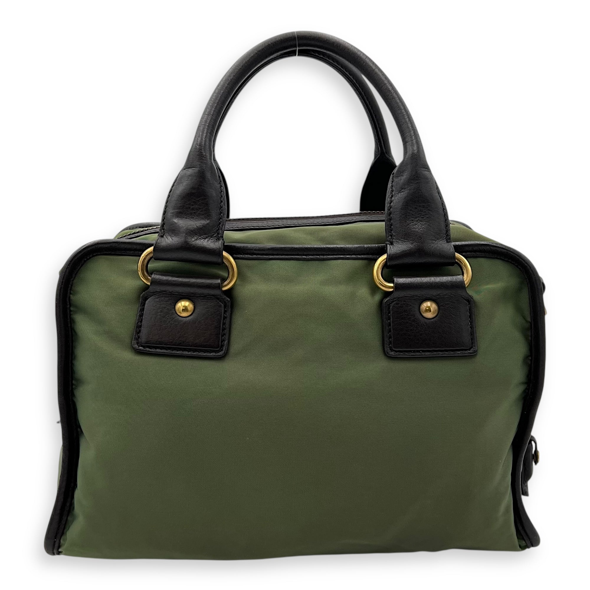 Logo Green Top Handle Bag in Jacquard Nylon, Gold hardware - Image 3