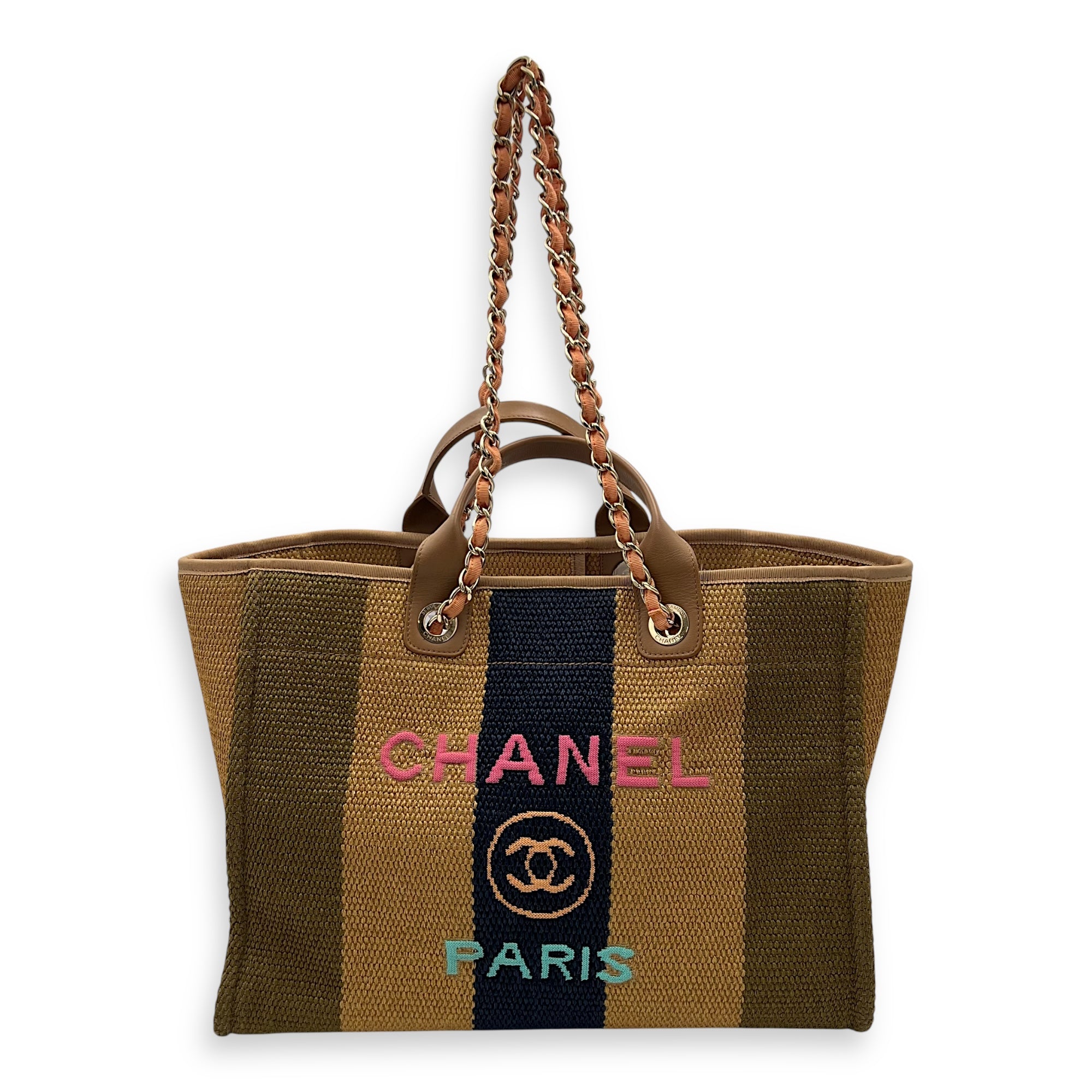 Deauville Medium Brown Tote Bag in Raffia, Gold hardware - Image 13