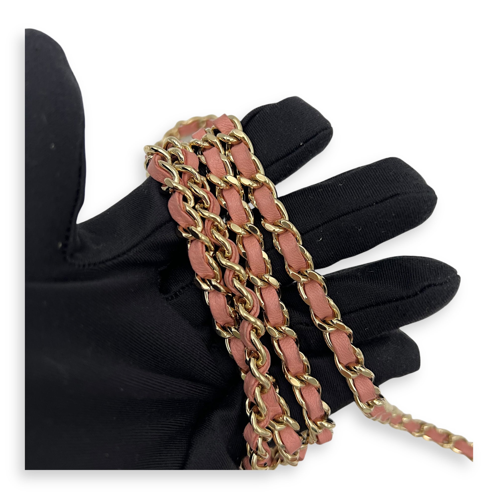 Double Zipped Pink Clutch with Chain in Lambskin, Gold hardware - Image 14