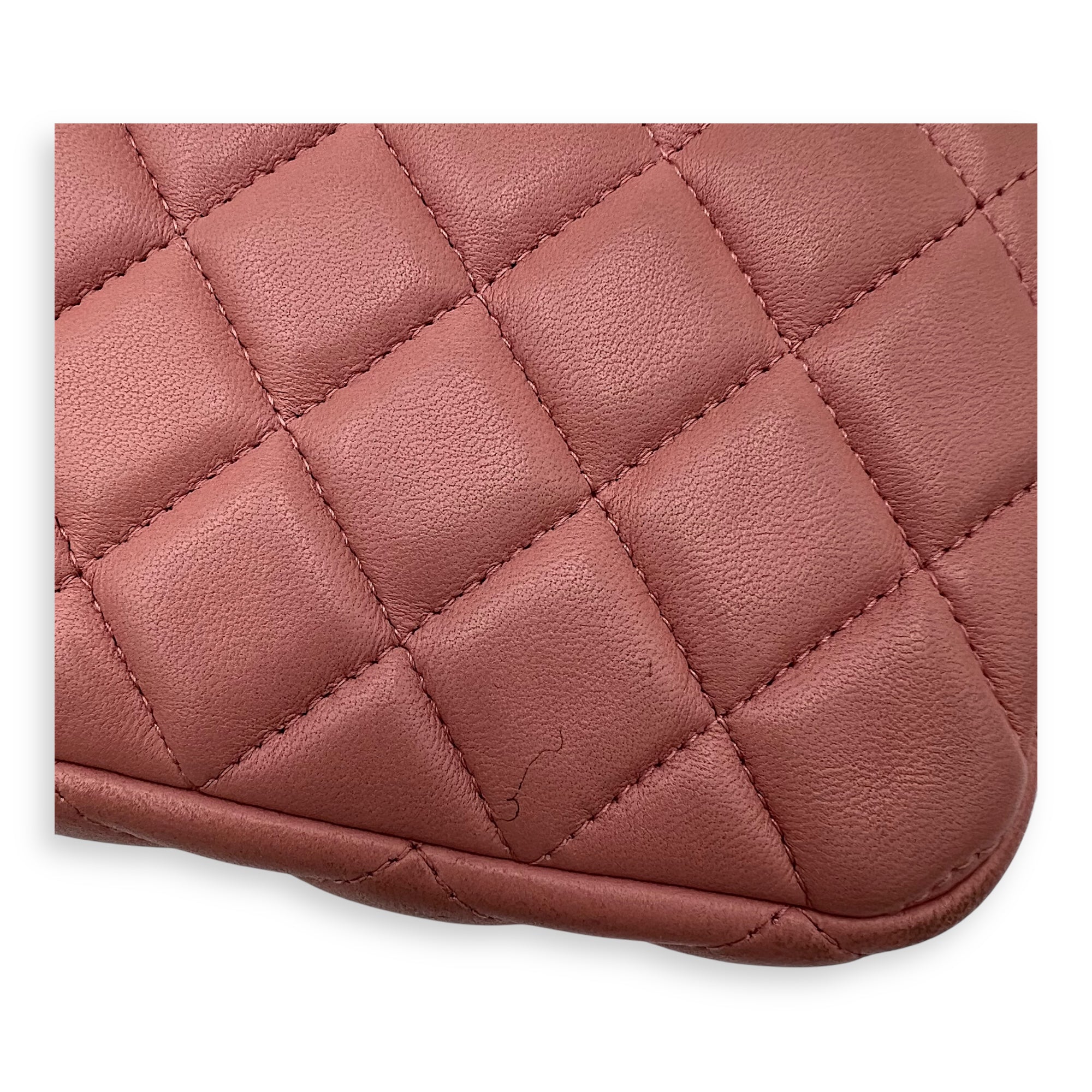 Double Zipped Pink Clutch with Chain in Lambskin, Gold hardware - Image 12