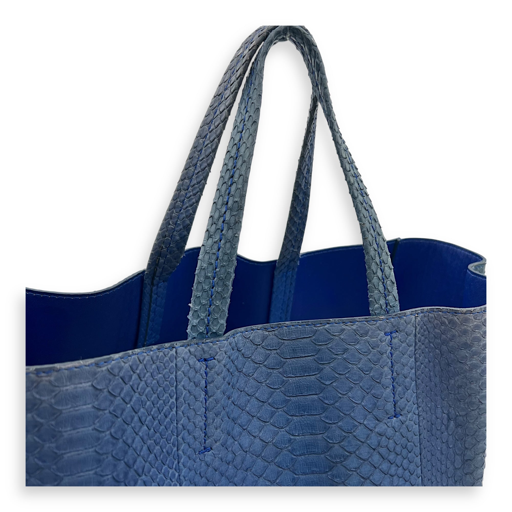 Cabas Tote Bag Blue in Python Leather, Gold hardware - Image 8