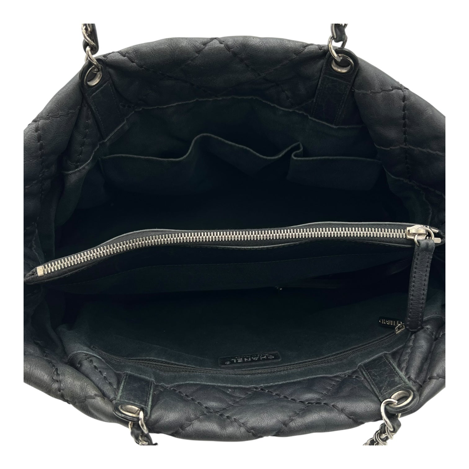 Wild stitch Tote Bag Blue in Linen, Silver hardware - Image 7