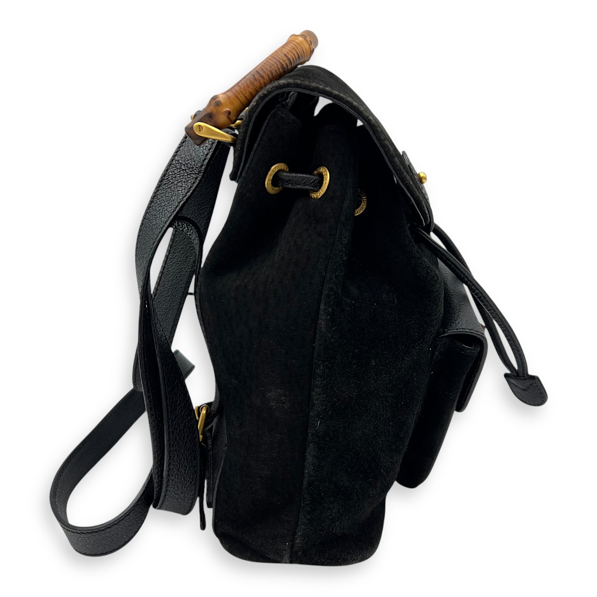 Bamboo Backpack Black in Suede Leather, Gold hardware - Image 5