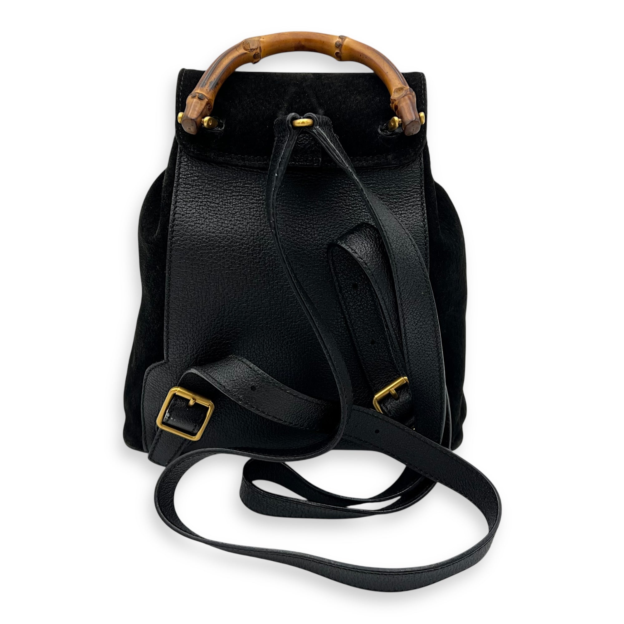 Bamboo Backpack Black in Suede Leather, Gold hardware - Image 3