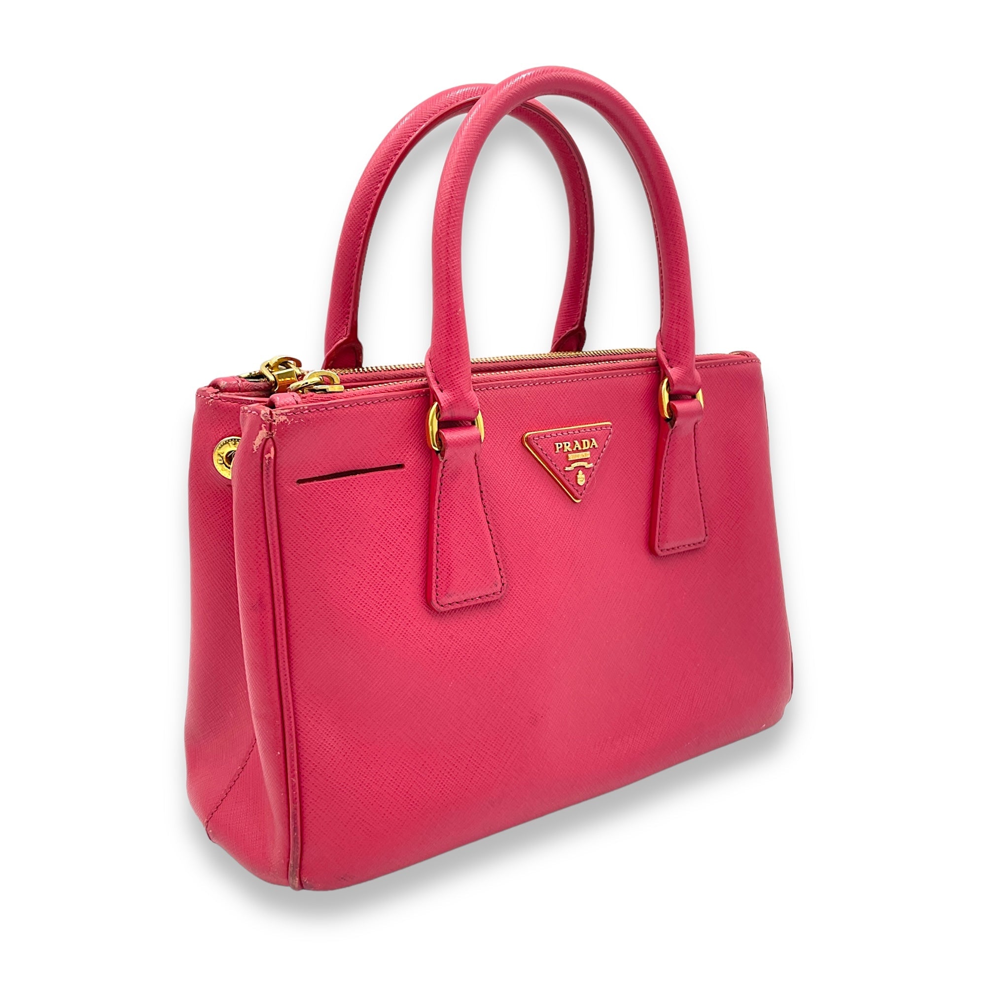 Galleria Small Pink Top Handle Bag in Saffiano Leather, Gold hardware - Image 4