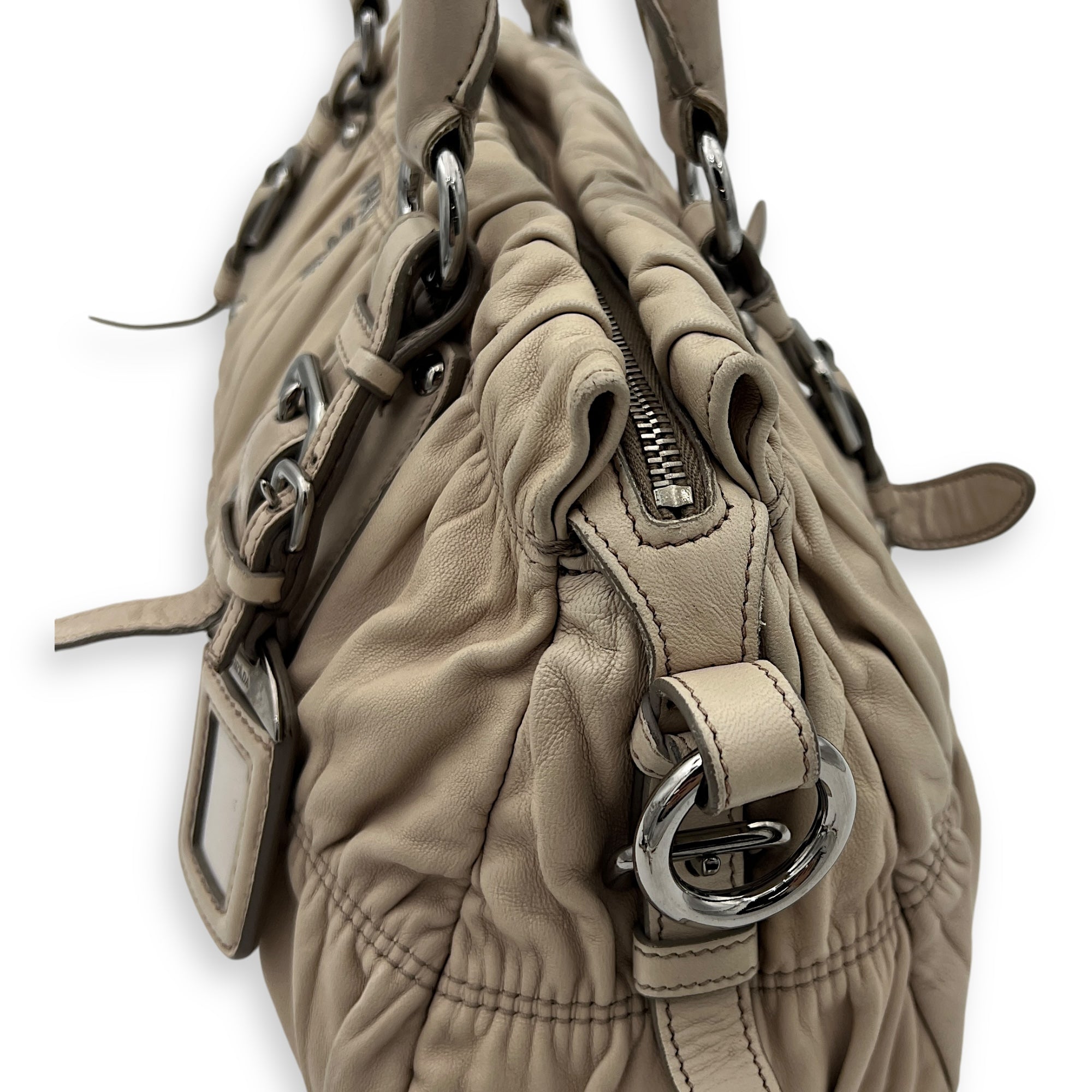 Gaufre Satchel Beige Top Handle Bag in Lambskin, Silver hardware - Image 16