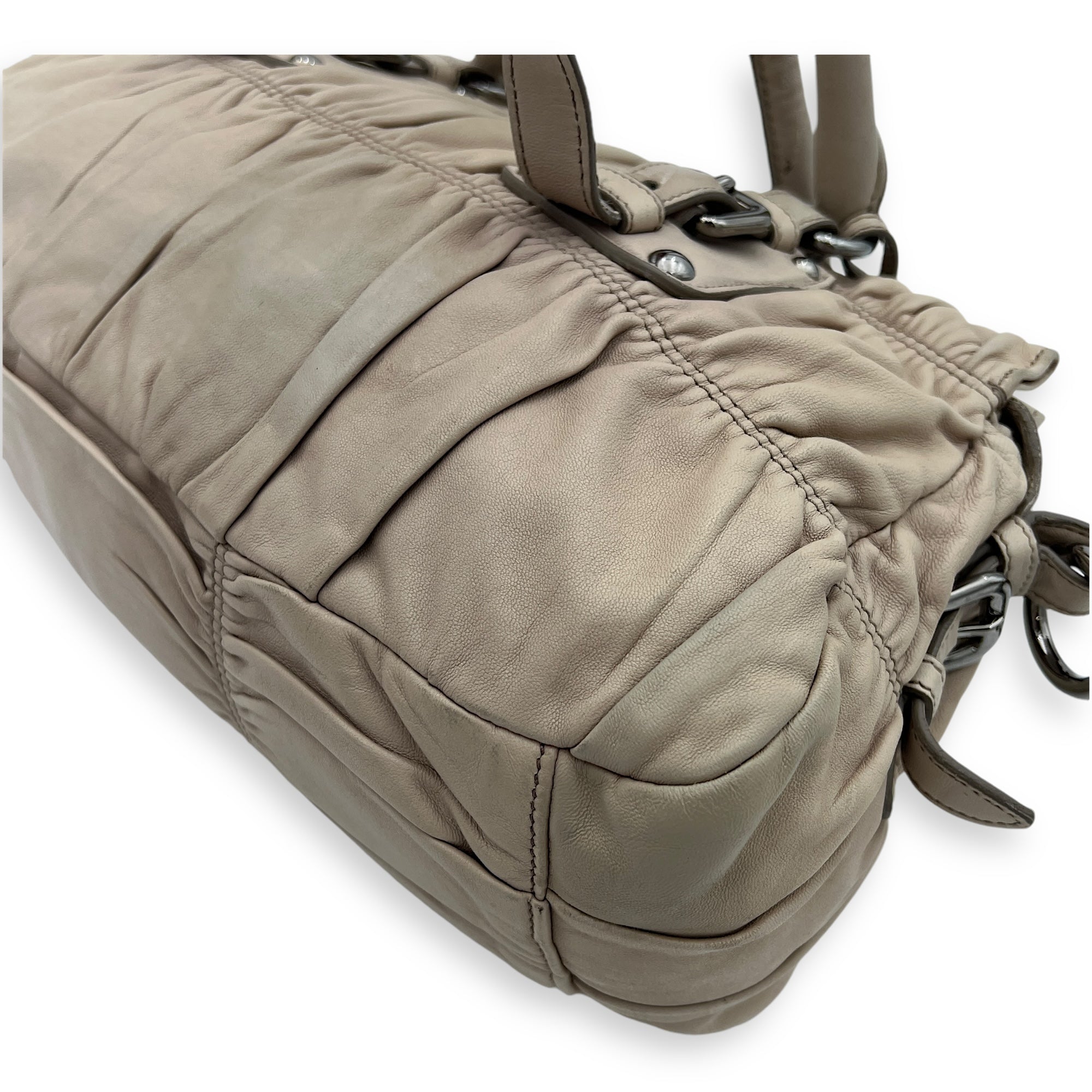 Gaufre Satchel Beige Top Handle Bag in Lambskin, Silver hardware - Image 19