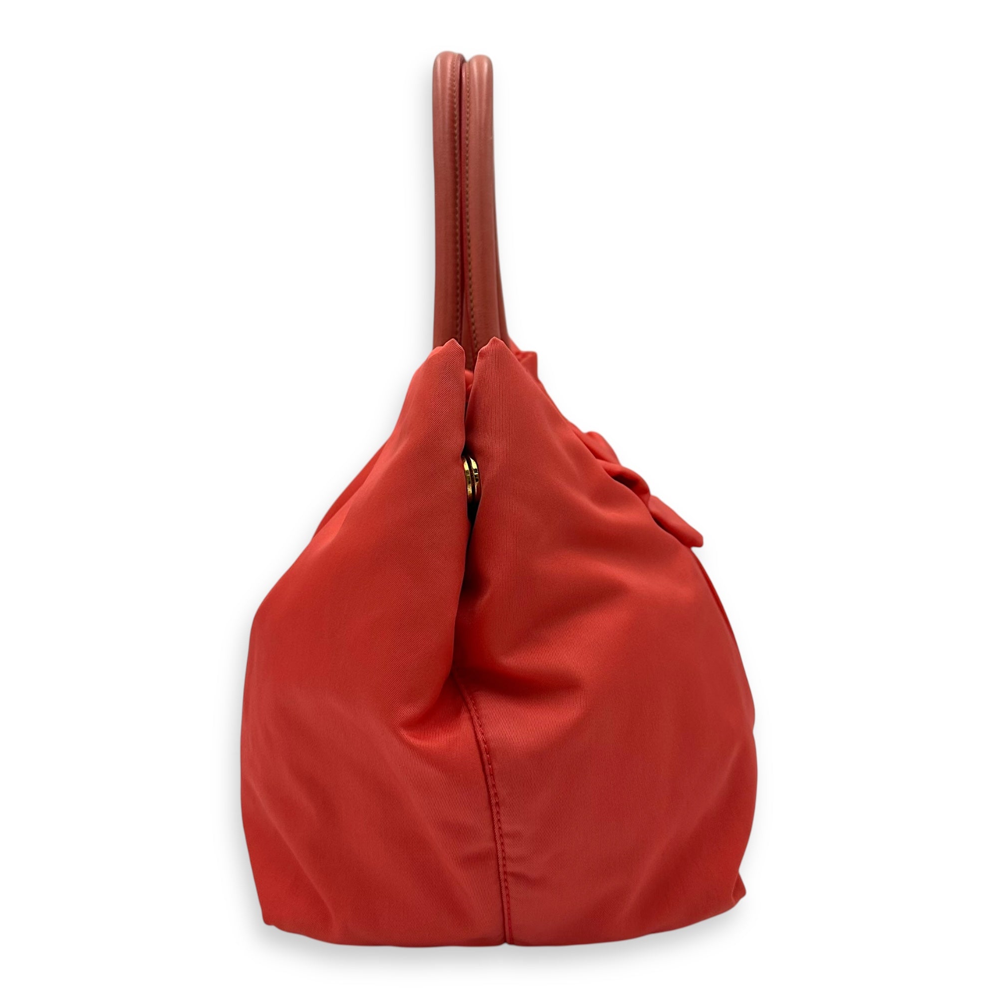 Bow Salmon Top Handle Bag in Nylon, Gold hardware - Image 4