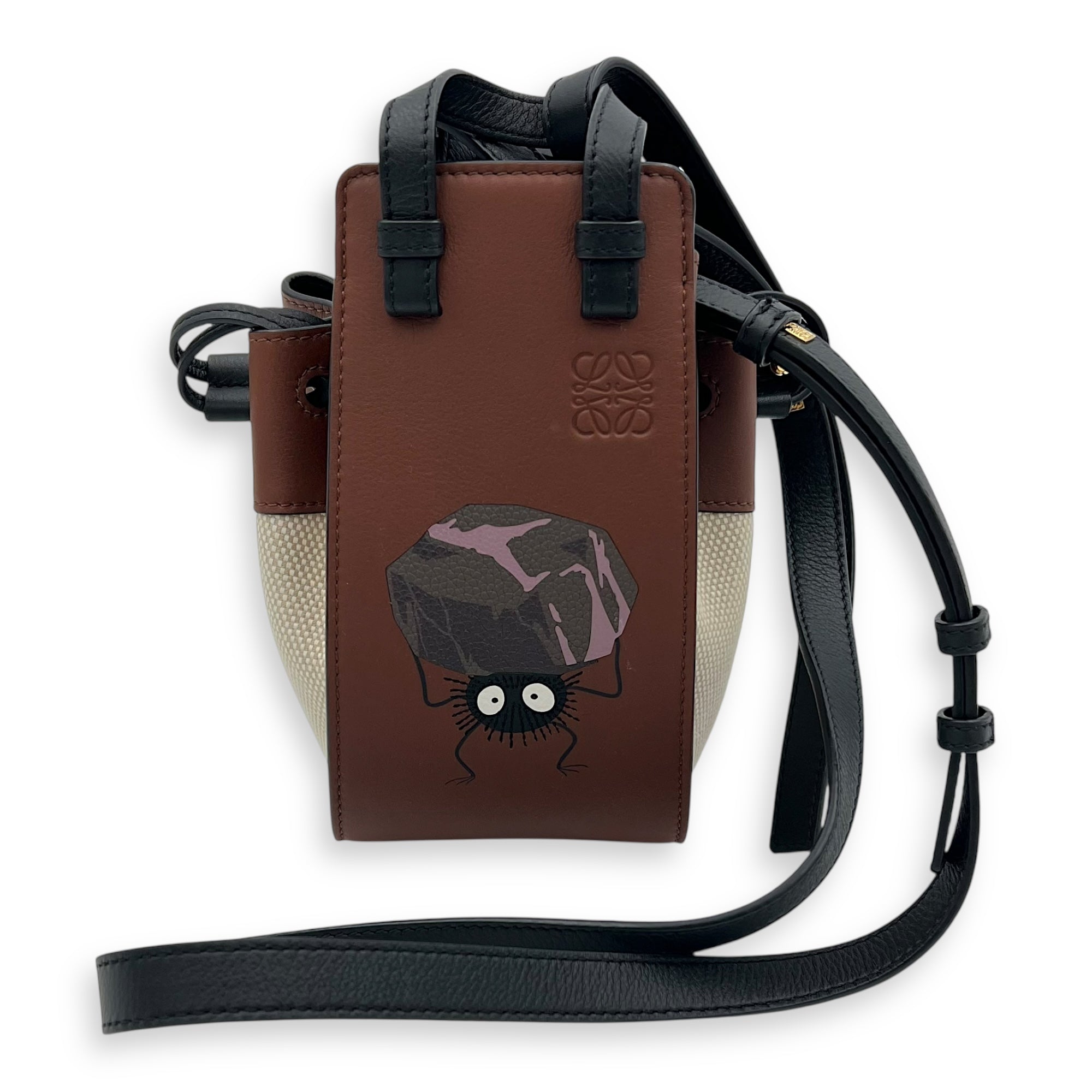 Hammock Shoulder Bag Mini Black White Brown in Canvas & Calfskin, Gold hardware - Image 10