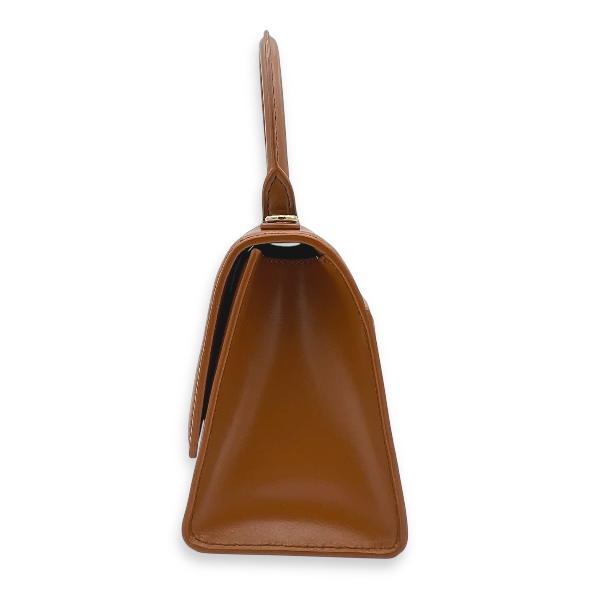 Hourglass Top Handle Bag Small Brown in Calfskin, Gold hardware - Image 5