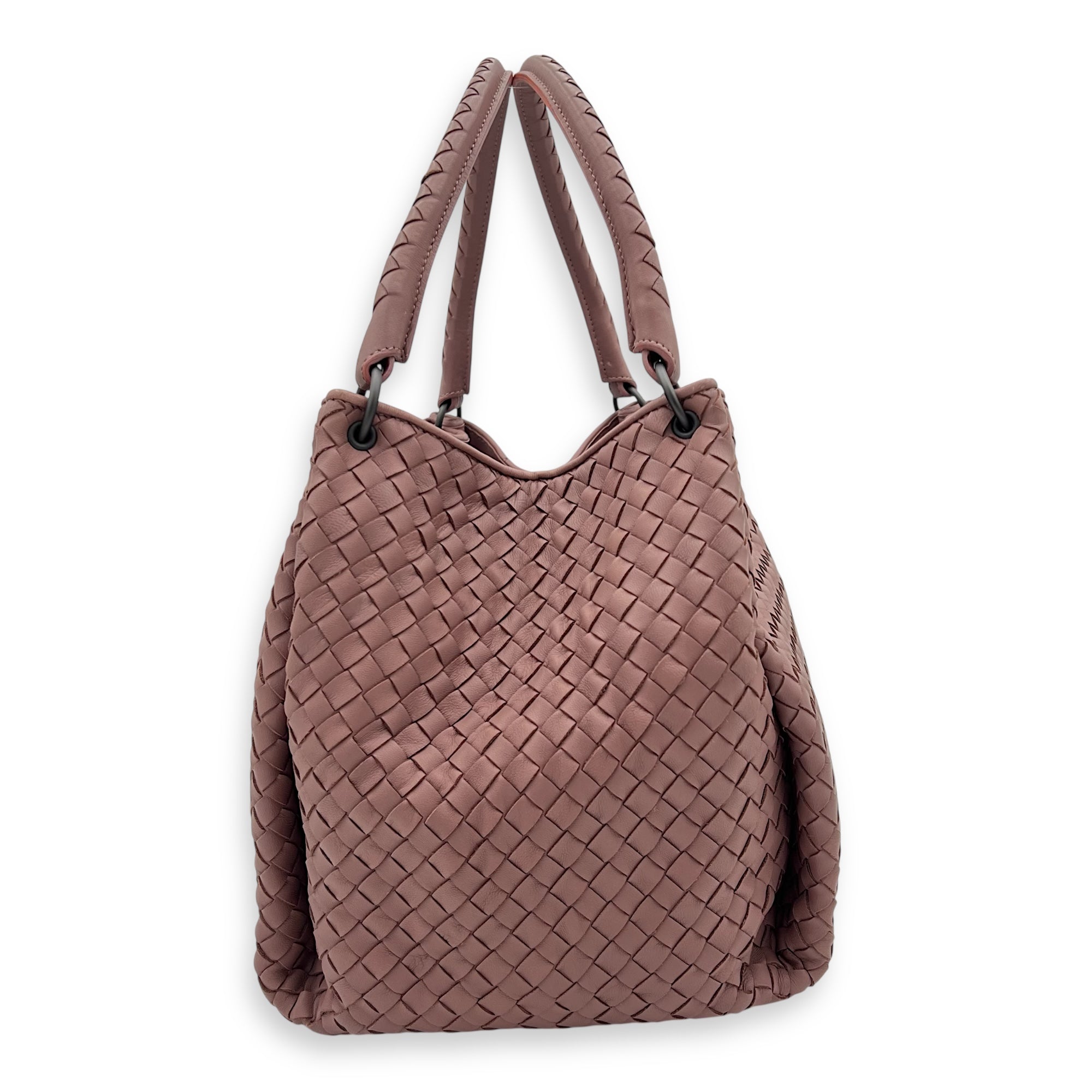 Intrecciato Shoulder Bag Pink in Calfskin, Ruthenium hardware - Image 4