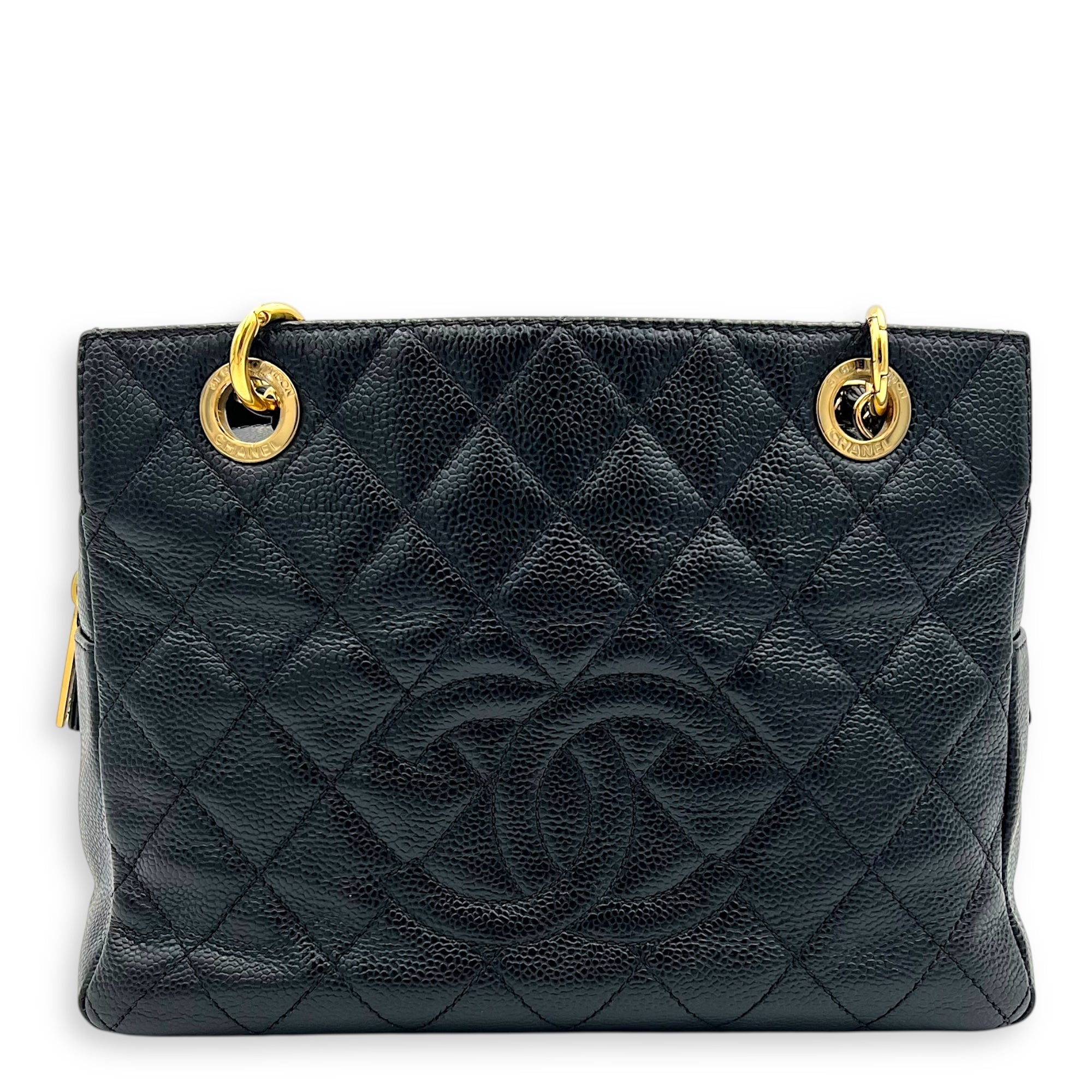 PTT Petite Timeless Tote Shoulder Bag Black in Caviar Leather, Gold hardware