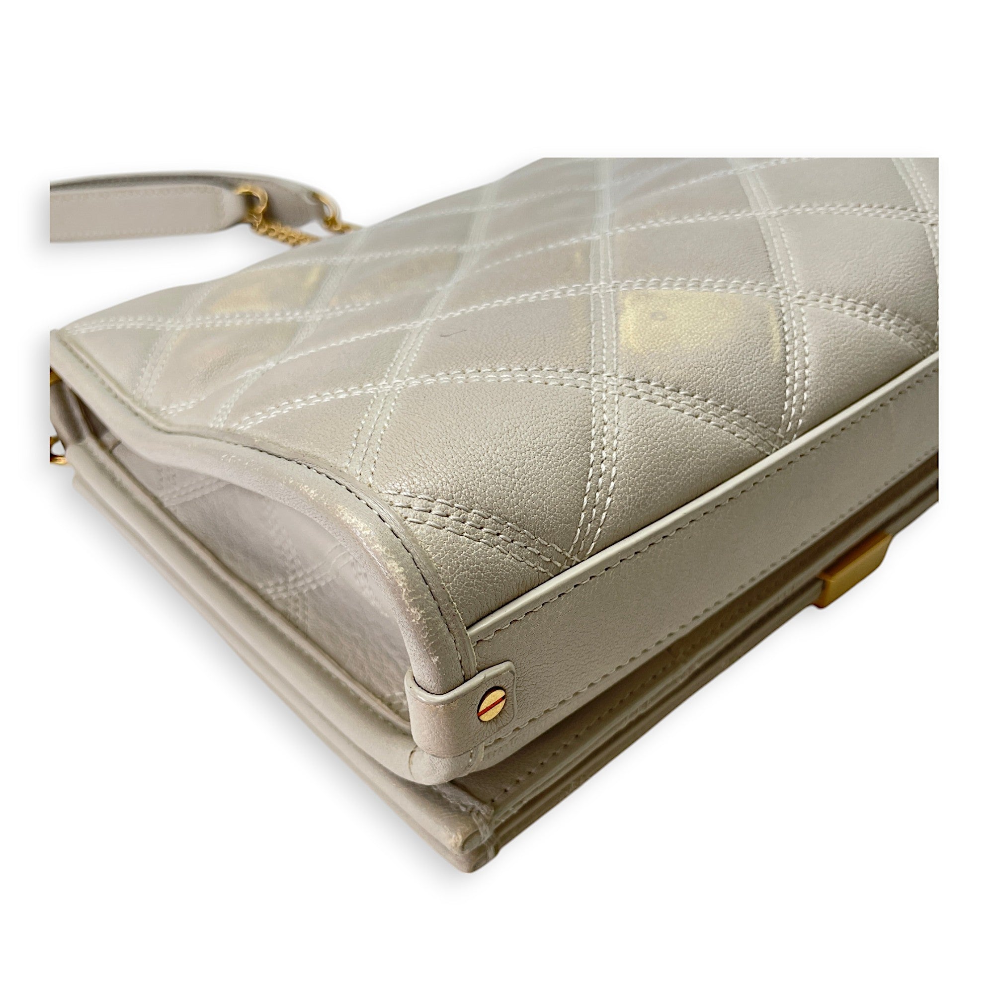 Becky Cream Shoulder Bag in Calfskin, Gold hardware - Image 16