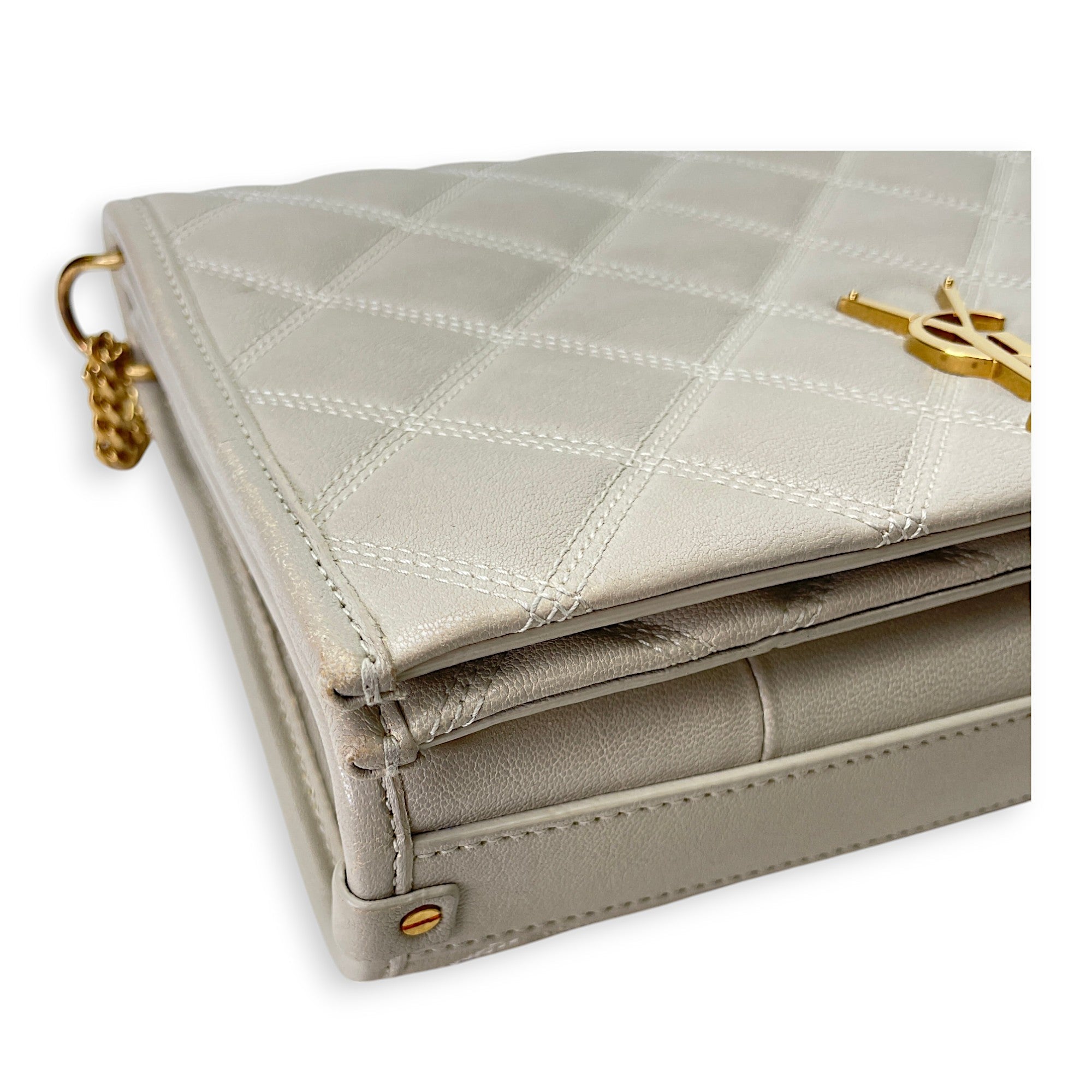 Becky Cream Shoulder Bag in Calfskin, Gold hardware - Image 18