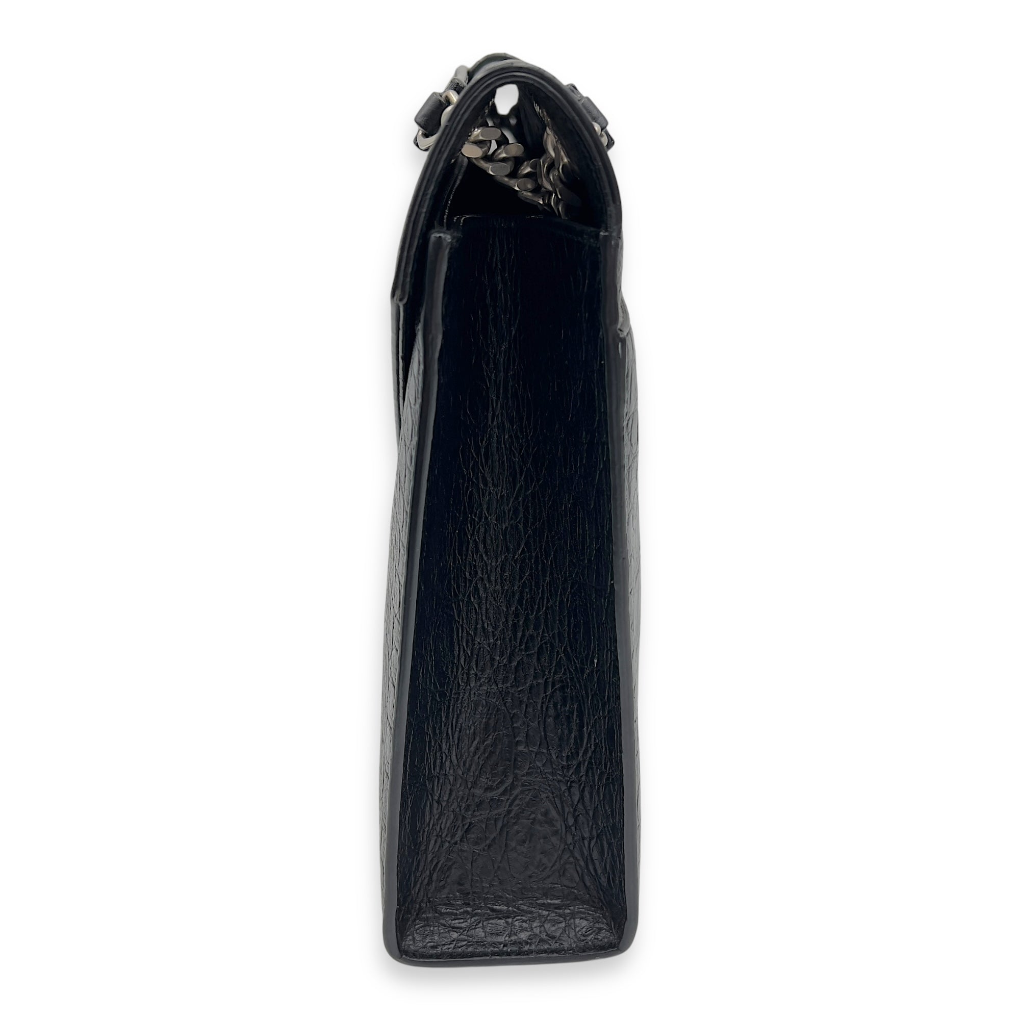 Envelope Shoulder Bag Black in Crocodile Embossed Calfskin, Silver hardware - Image 5