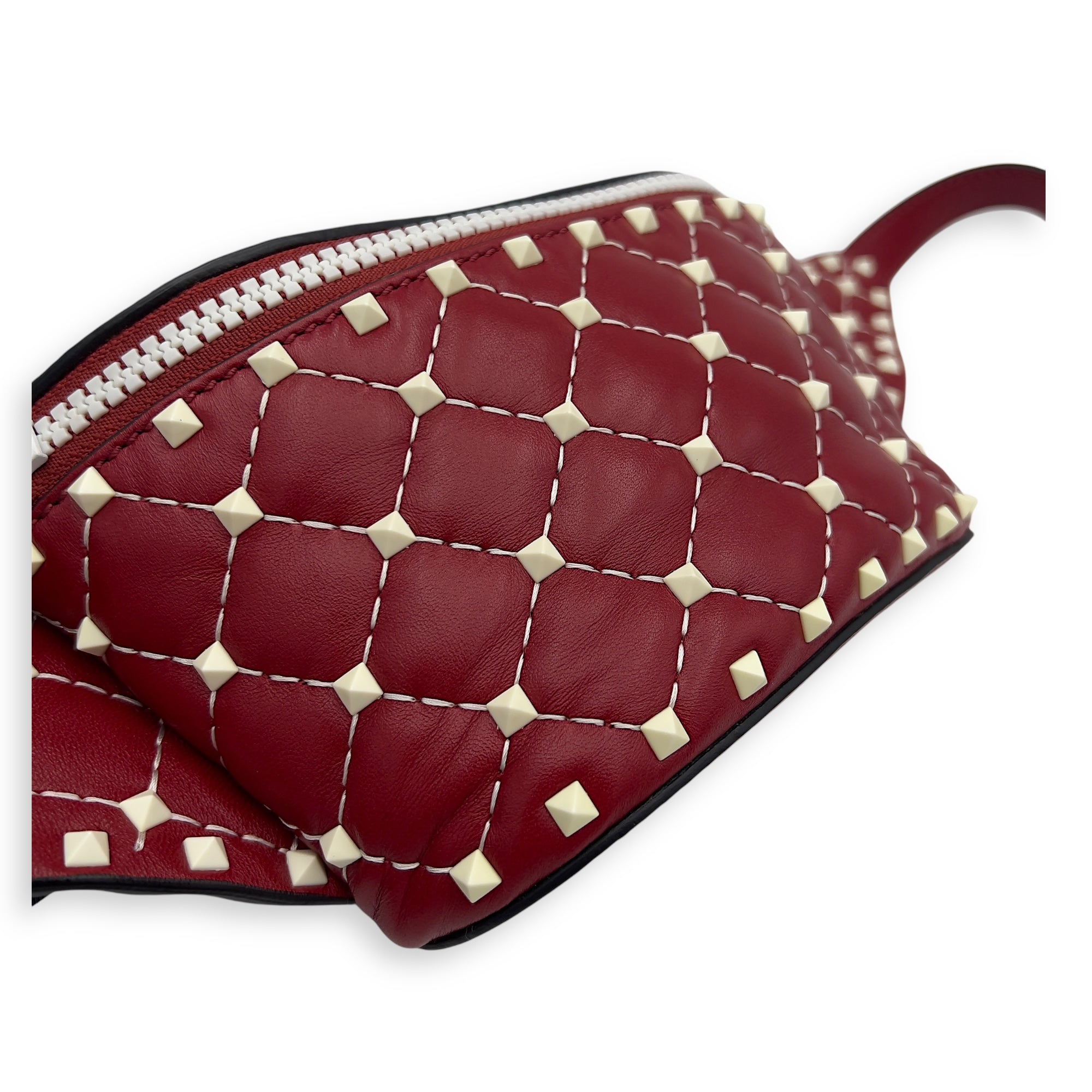 Rockstud Belt Bag Red in Calfskin, Lacquered Metal hardware - Image 9